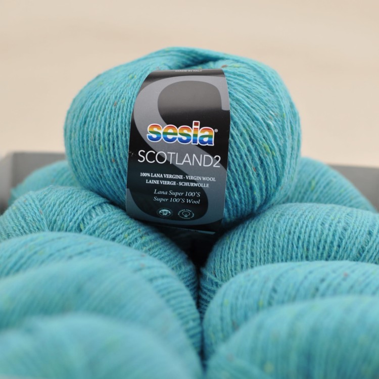 cienka wloczka merino tweed na druty dzierganie scotland sesia welna merynosa 64 turkusowy niebieski.JPG