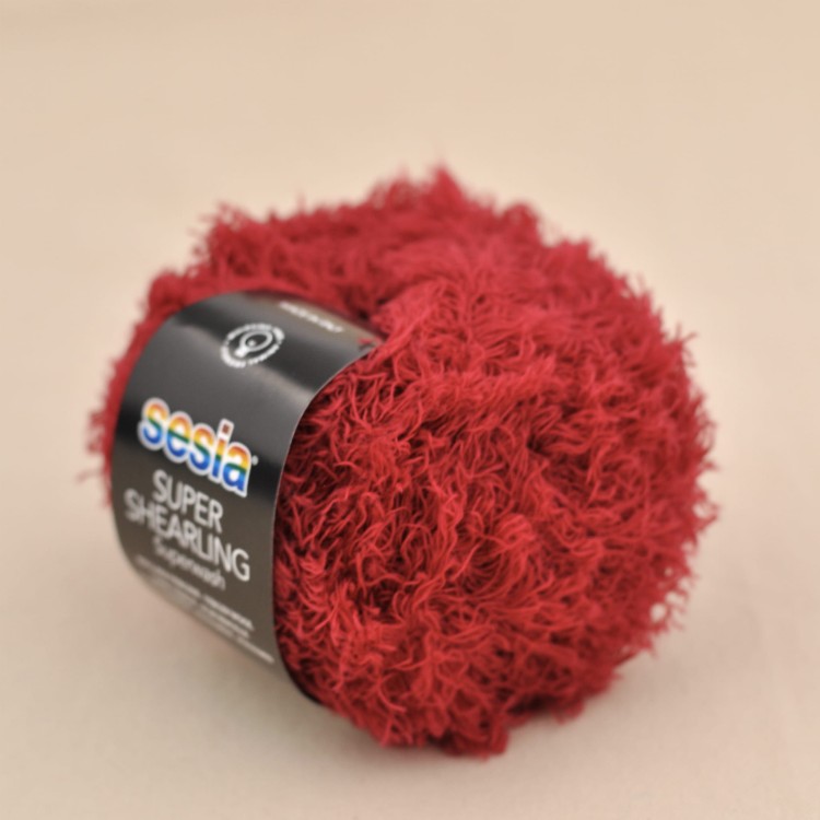 wloczka puszysta baranek boucle sesia super shearling welna merino merynosa dla dziecka na sweter koc motek 466 czerwony.JPG