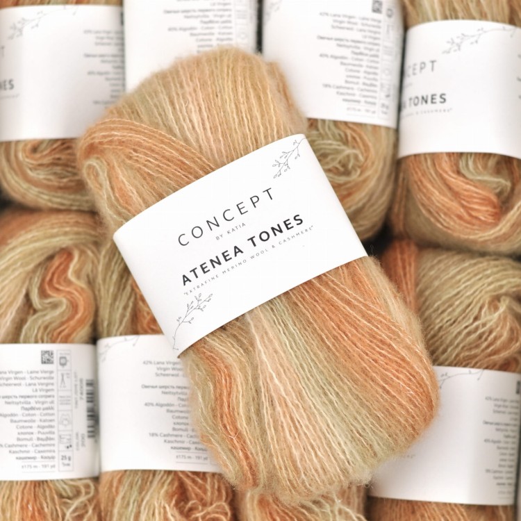 wloczka atenea tones katia kaszmir welna merino merynosa bawelna niegryzaca motek zamiennik moheru kid silk 200 melanz morelowy bezowy.JPG