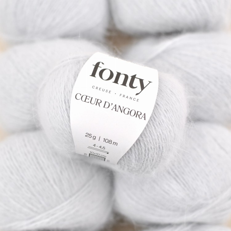 wloczka angora welna krolicza welna merino merynosa miekka puszysta wloczka zamiennik kid silk moherj jedwab COEUR D’ANGORA motek na druty dzierganie ecru fonty szary popielaty.JPG