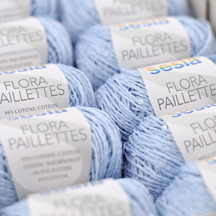 wloczka z malymi cekinami naturalna bawelna z blyskiem sesia flora paillettes motek druty wloczka na lato wiosne 826 niebieski blekitny.JPG