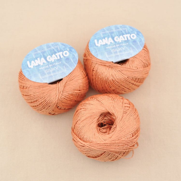 lana gatto silky wloczka jedwabna jedwab na wiosne lato wloczki do dziergania druty motek 8730 pomaranczowy.JPG